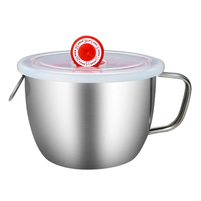 1 Pce Bol à Nouilles en Acier Inoxydable Résistant à la Chaleur avec Poignée et Couvercle Bols à Soupe Récipient d'Isolation Alimentaire (Argent)