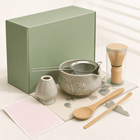 Mottled Green 9-Piece Complete Matcha Whisk Kit with Bowl, Holder, and Utensils