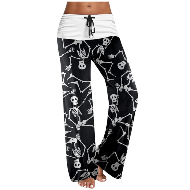 Halloween Women's Casual Print Drawstring Wide Leg Pants Comfortable Patchwork Classic Loose Fit Stylish Soft Fabric