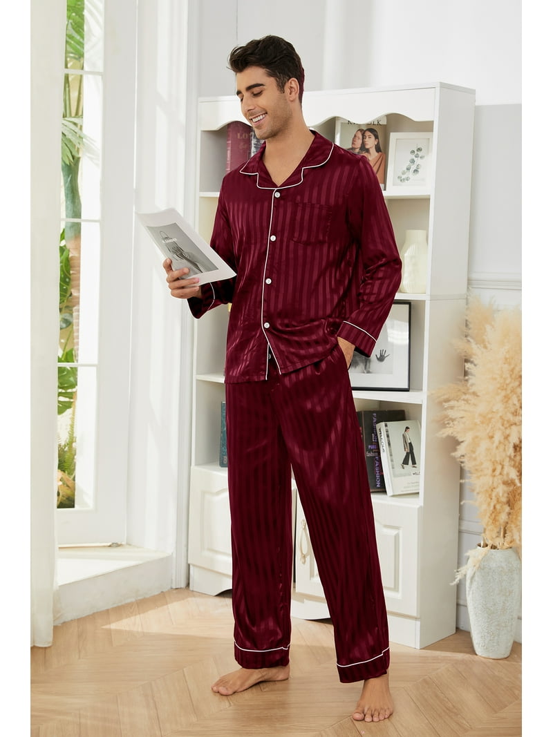 U2SKIIN Mens Silk Pajamas, Long Sleeve Men Satin Pajamas Set