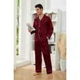 thumbnail image 3 of Vulcanodon Mens Silk Pajamas Set, Long Sleeve Satin Striped Button Down 2-Piece Sleepwear,(Burgundy Stripe,XL), 3 of 5
