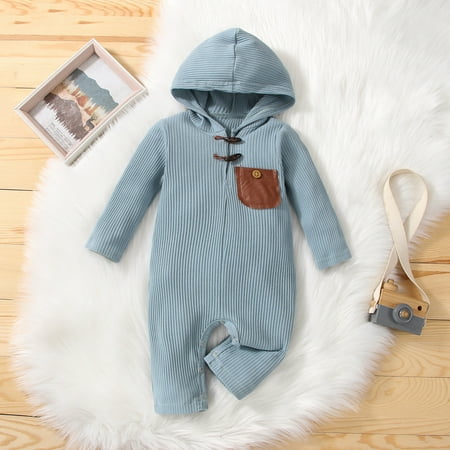 

Hunpta Kids Toddler Infant Child Newborn Baby Boys Girls Long Sleeve Ribbed Button Hooded Romper Jumpsuit Outfits Clothes