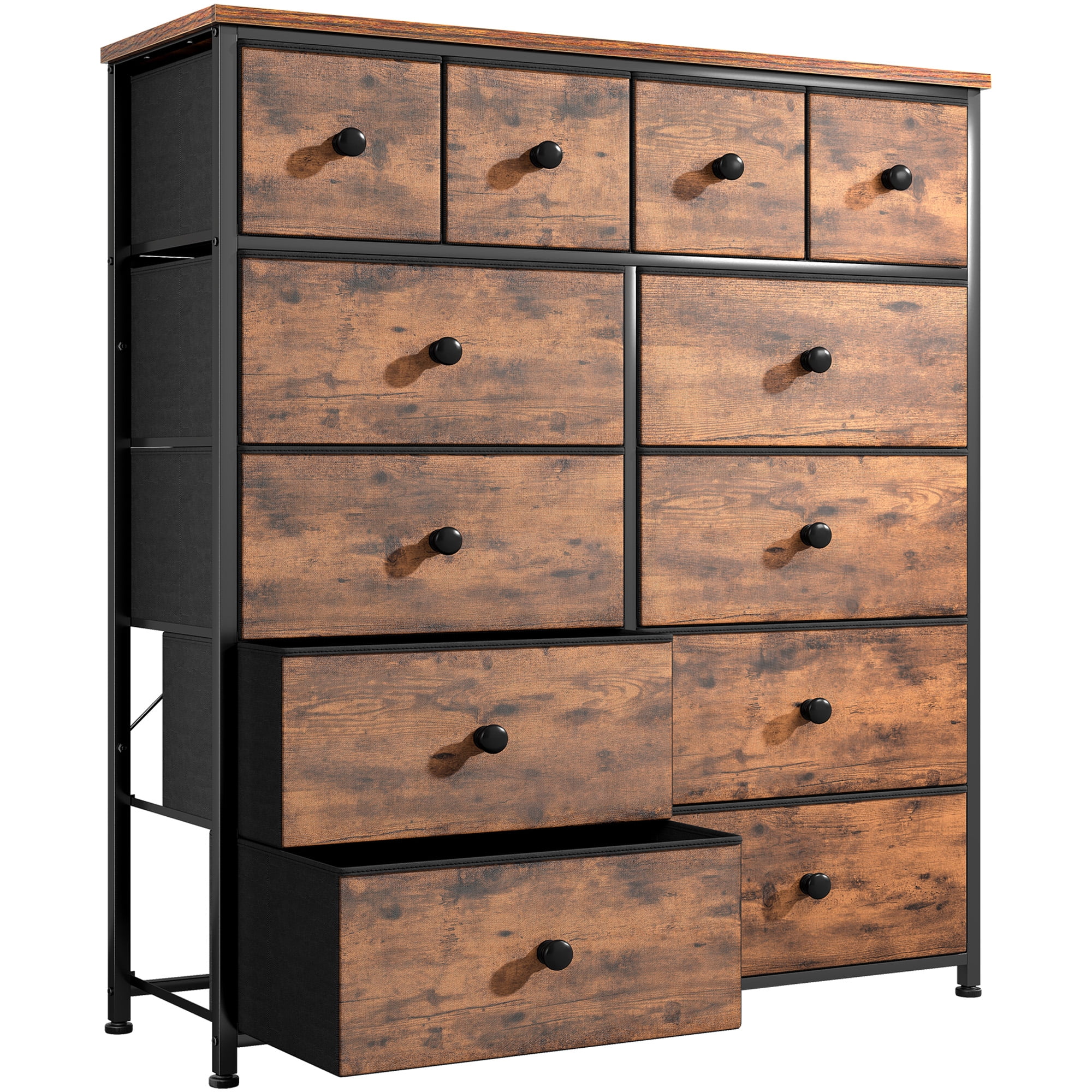 Romorgniz Tall Dresser for Bedroom with 12 Drawers Dresser for Closet Facric Dressers and Chests of Drawers, Sturdy Metal Frame, Wood Top, Rustic Brown