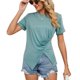 thumbnail image 1 of Camiseta informal de verano de manga corta con abertura en el dobladillo delantero plisado con cuello redondo para mujer, 1 of 8