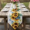 thumbnail image 6 of Sunflower Table Runner Linen Burlap Table Runner 70 Inches Long Retro Country Garden Floral Blue Wildflower Dresser Scarves for Kitchen Island Coffee Dining Party Wedding Holiday Decor 13"x70", 6 of 8
