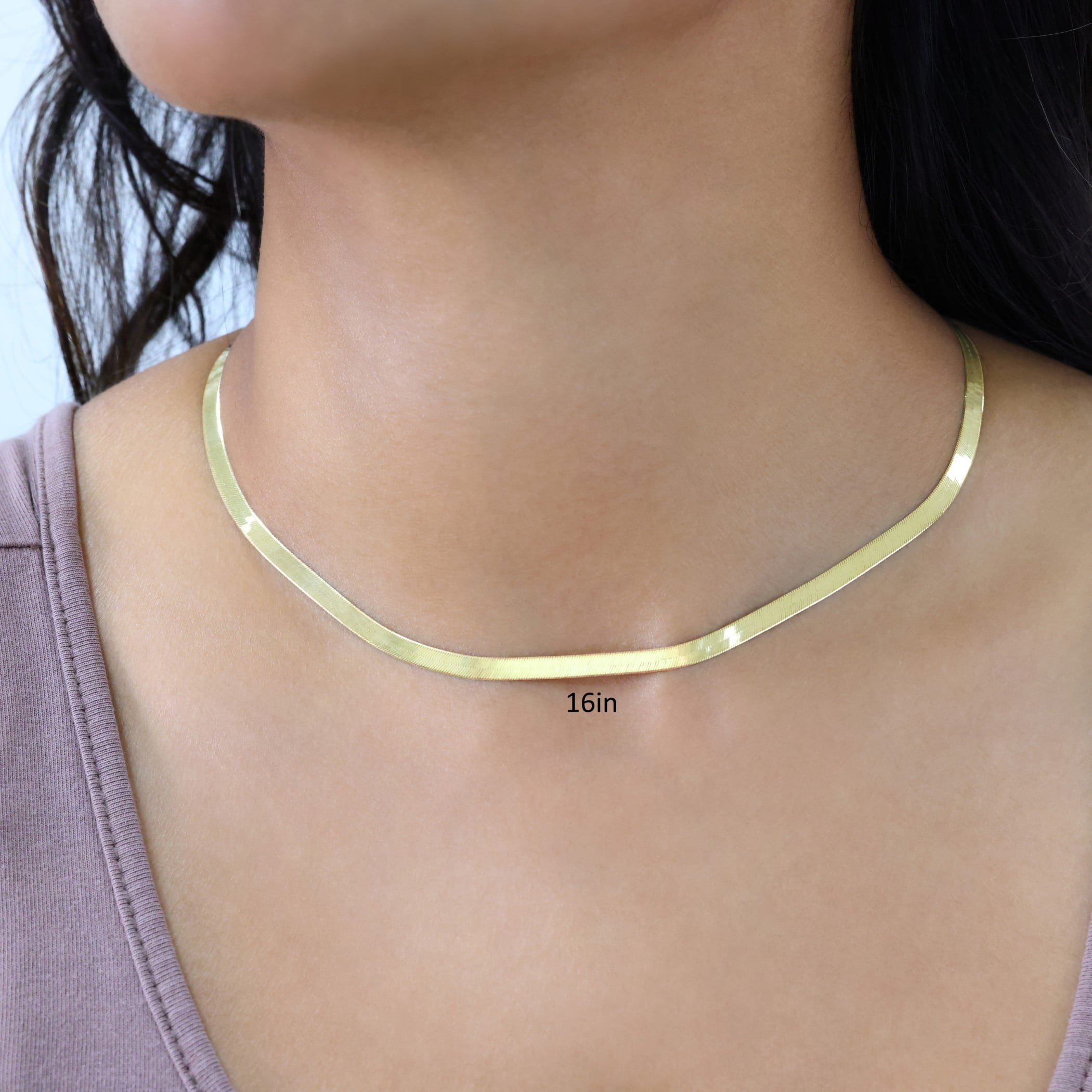 Nuragold 14k Real Yellow Gold Solid Herringbone Flexible 4mm Chain Necklace (14"-24") Italian Jewelry for Men & Women