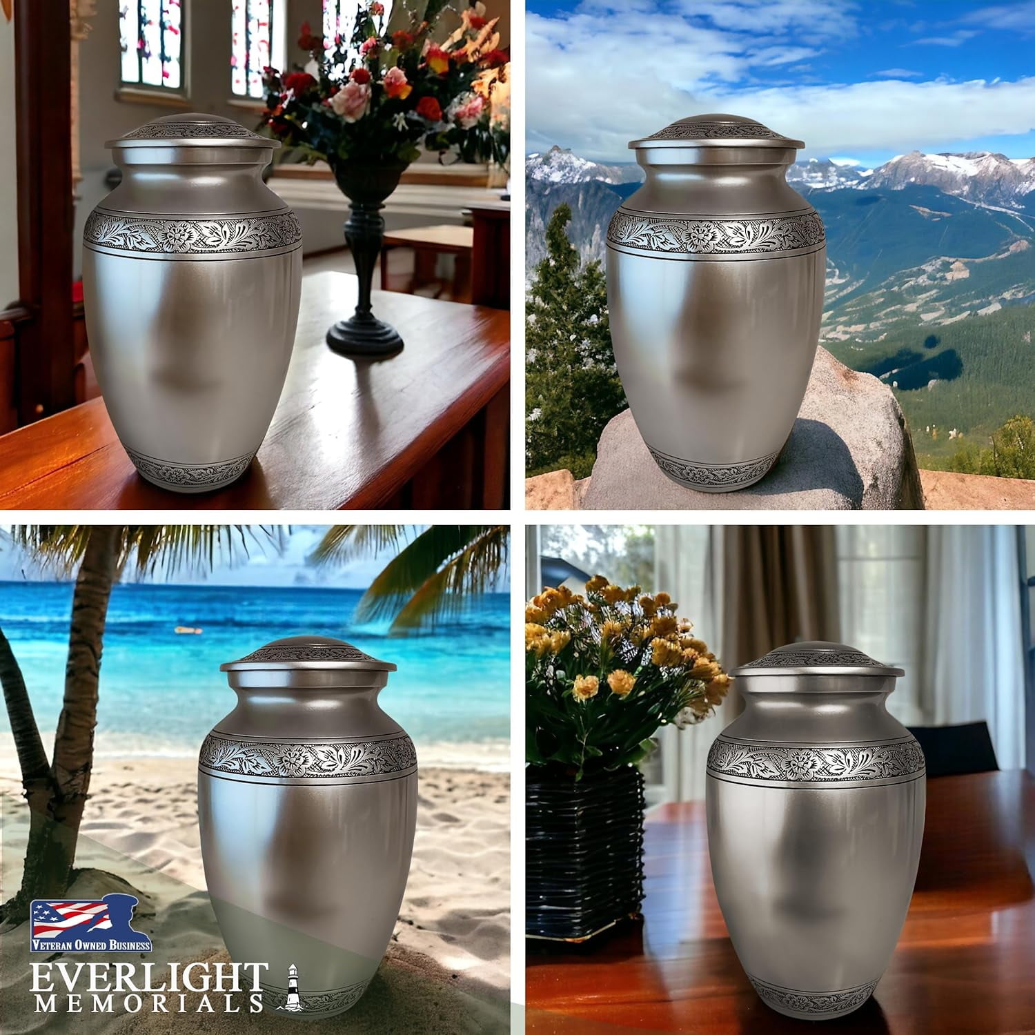 Everlight Memorials Pewter Grecian Classic Adult Large Cremation Urn for Human Ashes – With Velvet Bag
