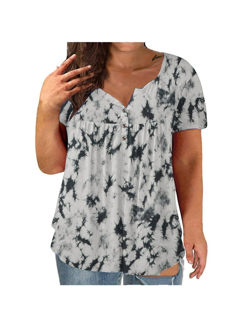 Blusas Casuales de Mujer Bonitas Women Plus Size Tie-dye Print Button Short Sleeve T-Shirt Blouse Blusas para Mujer Casuales y - Walmart.com