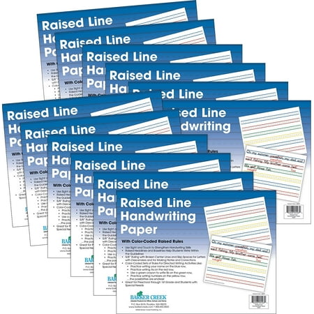 Barker Creek Raised Line Handwriting Paper 12-pack, Use Sight and Touch to Strengthen Handwriting Skills with Color-Coded Raised Rules, 8.5" x 11", 600 Sheets per Pkg (5503-12)