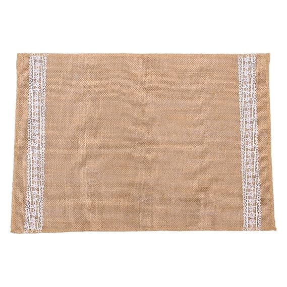 JUTECHO Designer Jute and Lace Table Place Mats, Set of 6, 12 x 8 Inches