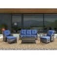 thumbnail image 5 of PARKWELL 7Pcs Outdoor Wicker Rattan Conversation Patio Furniture Set, including Three-seater Sofa, Chairs, Coffee Table, Ottomans and Side Table with Cushion, Blue, 5 of 9
