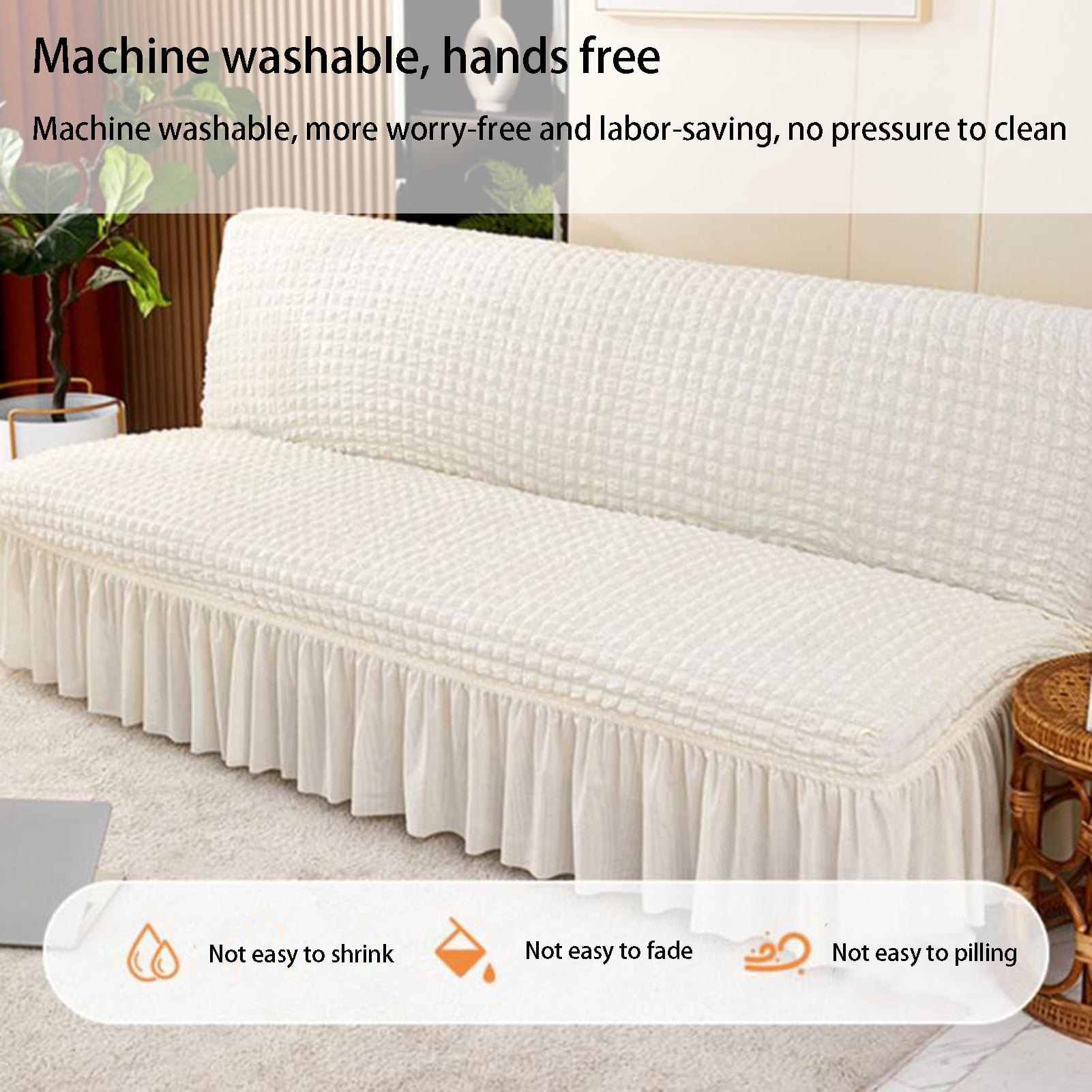 Elastic Sofa Cover with Skirt Armless Sofa Cover Stretch Non-Slip Stretch Washable Protective Cover