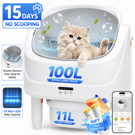 Self Cleaning Cat Litter Box, Automatic Open Top Cat Litter Box for Multiple Cats, Smart Litter Box with APP Control, 111 L Large Capacity, 7-Sensor Protection, Low Odor Cat Litter Solution