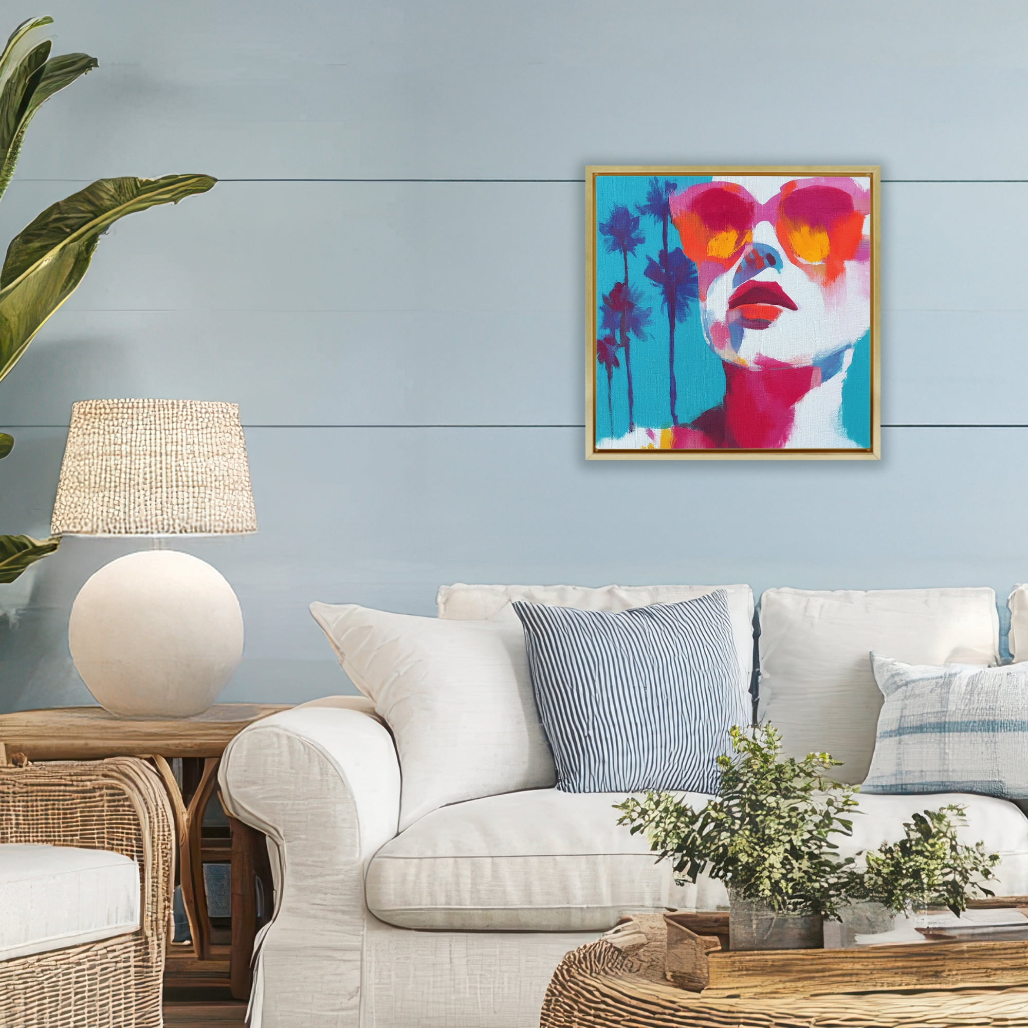 Stupell Industries Expressive Palm Tree Gaze Gold Framed Floater Canvas Wall Art, design by Chromatic Storm Studio
