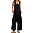 thumbnail image 4 of Wiyuqeen Waffle Jumpsuits for Women Sleeveless Crew Neck Wide Leg Rompers Solid Vintage Overalls Cropped Pants with Pocket Memorial Day Gifts, 4 of 5