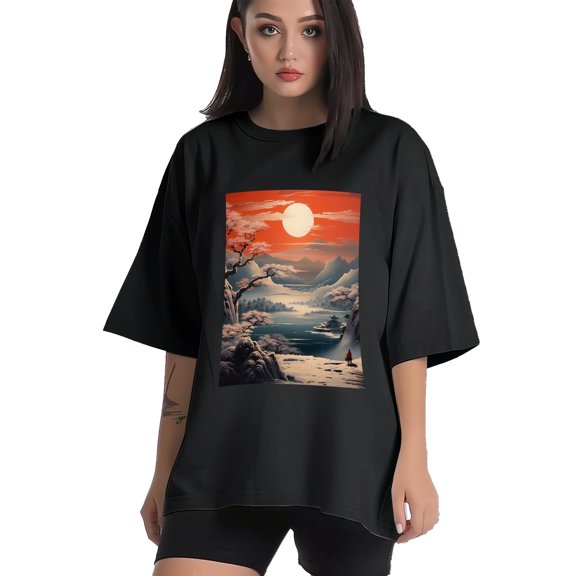 Plus Size Shirt for Women Black Tops for Women Short Sleeves Shirt for Women Snowy Mountain T Shirt Crewneck Shirt for Women XS