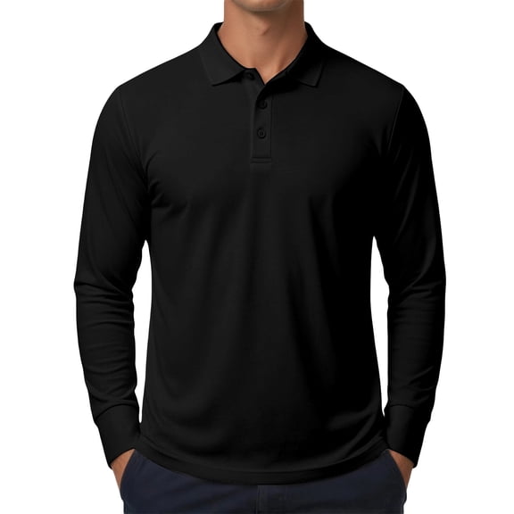 SUYIDA Mens Long Sleeve Polo Shirts Classic Casual Blend Knitwear Top for Work Weekend Outdoor Fall Activities Loose Fit Long Sleeve Polo