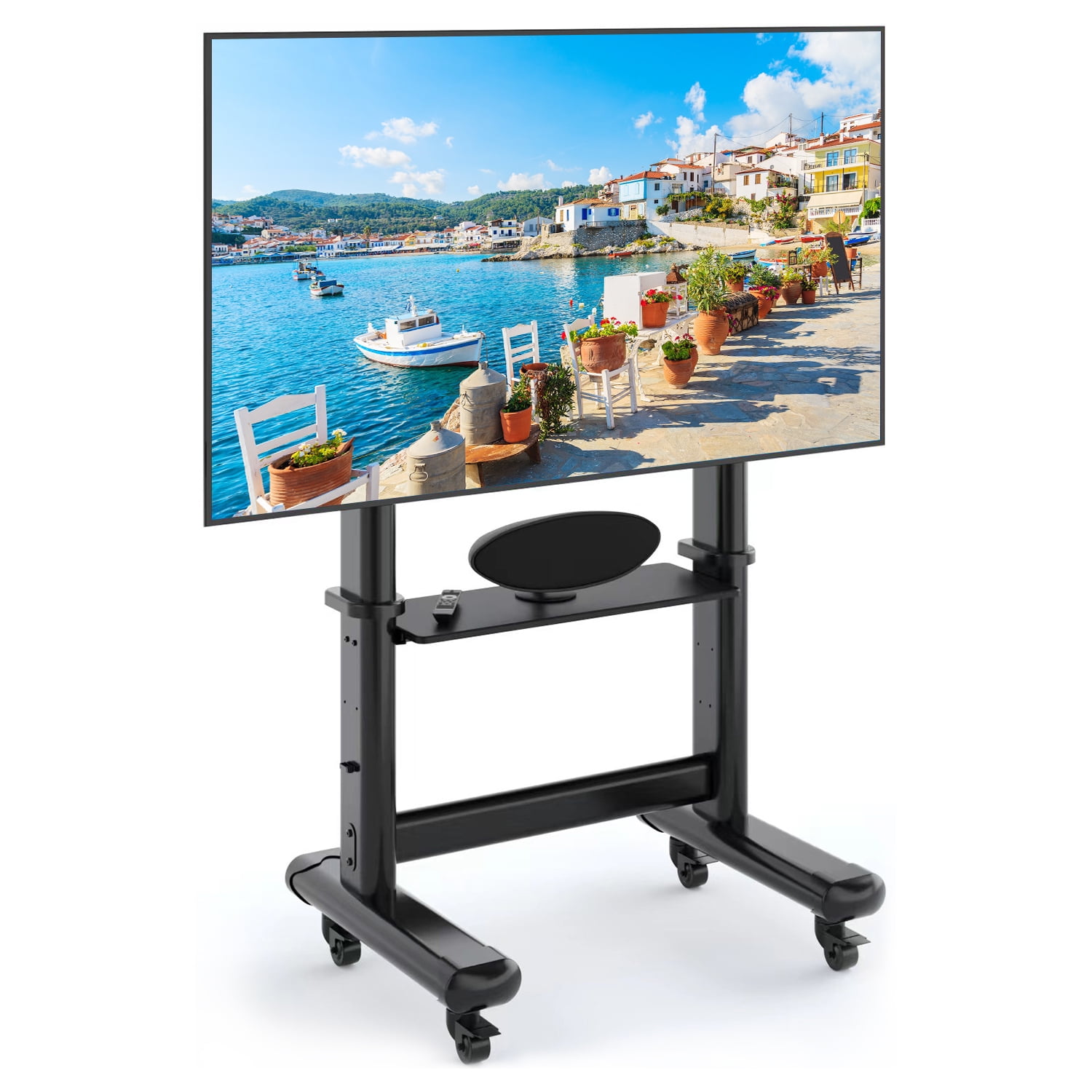 YOMT Rolling TV Stand with Wheels Mobile TV Cart for Large TVs up to 90