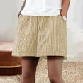 thumbnail image 2 of Pxkloy Plus Size Womens Cotton Linen Shorts Elastic High Waist Striped Pockets Short Pants Casual Loose Summer Beach Vacation Shorts Khaki,XXXL, 2 of 6