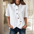 thumbnail image 2 of DHFJKG Women Asymmetrical Button Up Shirts Casual Solid Color Loose Fit Short Sleeve Irregular Hem Shirts Summer Trendy Tops, 2 of 4