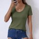 thumbnail image 3 of Camisetas Casuales de Mujer Nueva Camiseta de Manga Corta de Cuello U de Color Sólido de Verano, Poliéster, 3 of 8