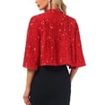 thumbnail image 3 of INSPIRE CHIC Sequin Jackets for Women's Velvet Capelet Cocktail Sprakly Bolero Shrugs L Red, 3 of 6