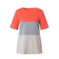 thumbnail image 1 of Femmes T-shirt Couleur Bloc Manches Courtes Top Col Rond Manches Courtes Top Femmes Blouse, Rouge Coloré, XXL, 1 of 8
