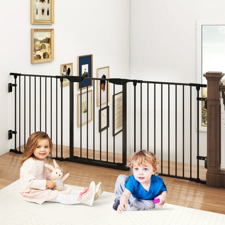Yaoping 74" Wide Baby Gate Metal Safety Fence for Toddlers/Pets/Dogs, 3 Panels, Metal Baby Fence, Tall Pet Dog Gates for House Stairs Doorways(Black-3-Panel)