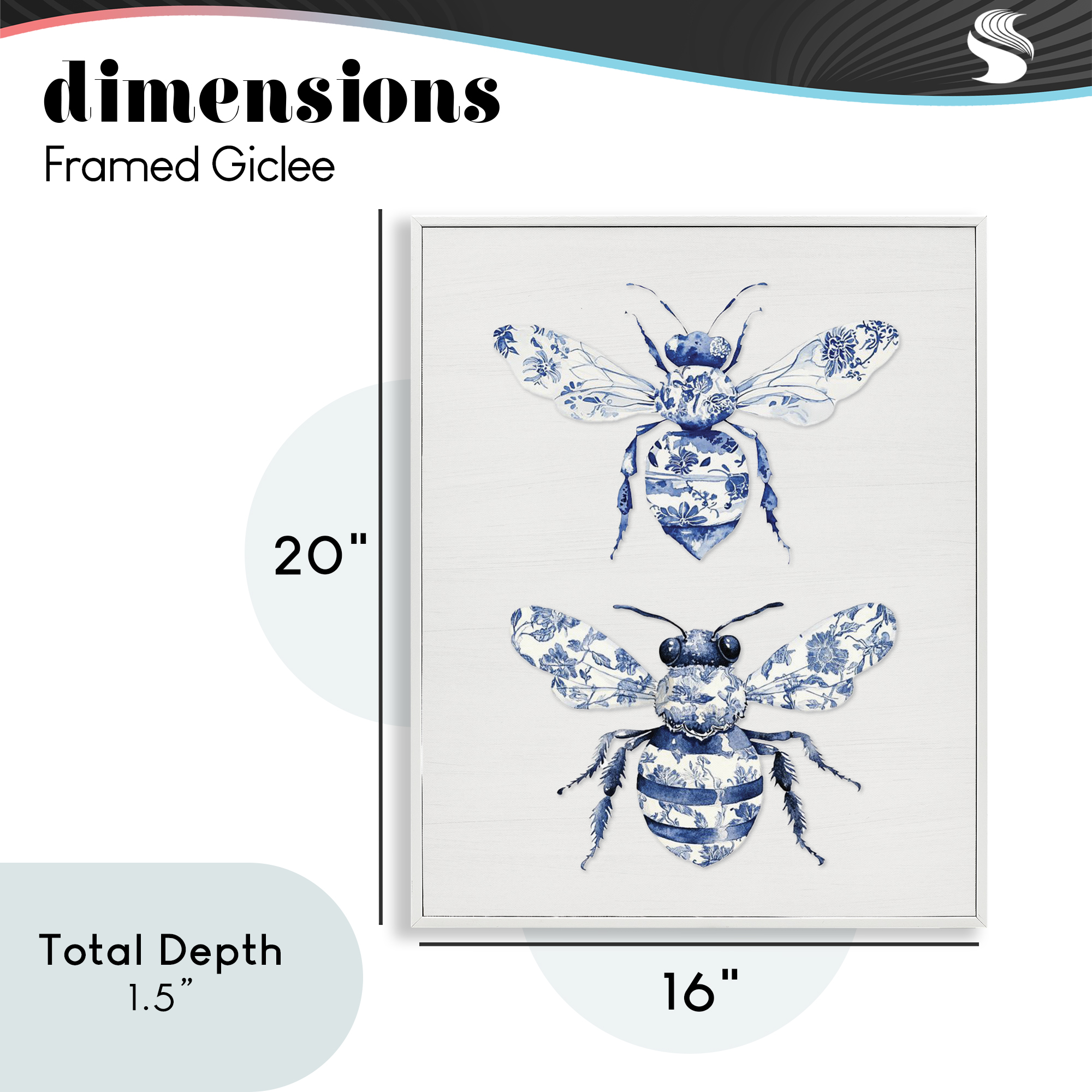 Toile Patterned Bees White Framed Giclee Art, design by Lettered and Lined