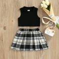 thumbnail image 4 of Douhoow Toddler Girls Clothes Sets Strap Sleeveless Knit Vest Plaid Pleated Skirts 0-4Y, 4 of 9