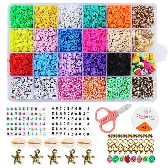 4000 cuentas de arcilla polimérica de 18 colores, cuentas planas de 6 mm, con cuentas de arcilla, cuentas de letras, anillos de salto, colgantes, hilo de cristal para hacer joyas, pulseras y collares.