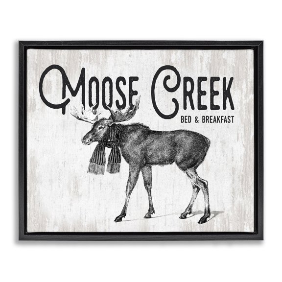 Stupell Industries Farmhouse Moose Creek Bed & Breakfast Rustic Wearing Scarf Black Floating Frame Canvas Art, 21 x 17, by Lettered and Lined