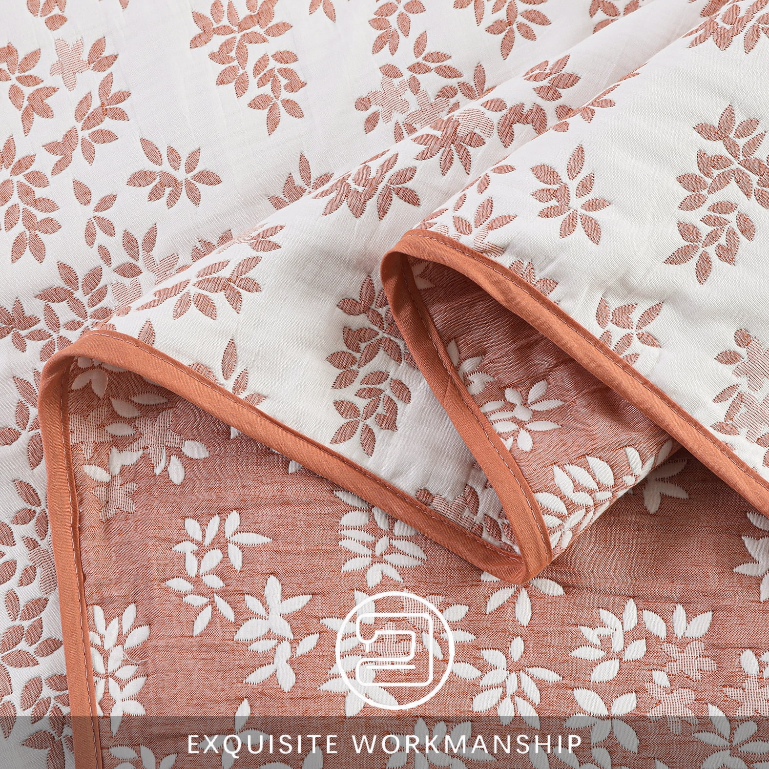 Marina Decoration Jacquard Embroidered Stitching Coverlet Bedspread Ultra Soft Bedding Summer Reversible Quilt Set with Quilted Shams, Pink Floral