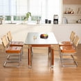 thumbnail image 3 of GrandNoor Brown Faux Leather Rattan Dining Chairs Set of 4, Wooden Mid Century Modern Dining Room Chairs, Mesh Back Cane Kitchen Chair, Cesca Design Chairs with Metal Chrome Legs, 3 of 8