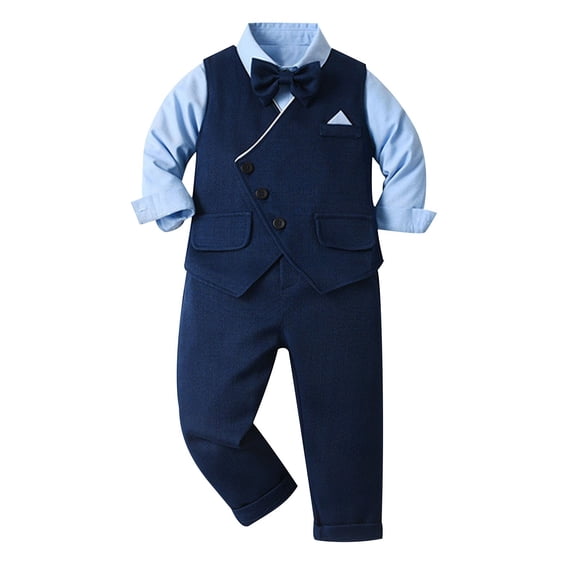 Baby Boys Gentleman Clothes Set Toddler Bowtie Shirt Suspender Pants Outfit