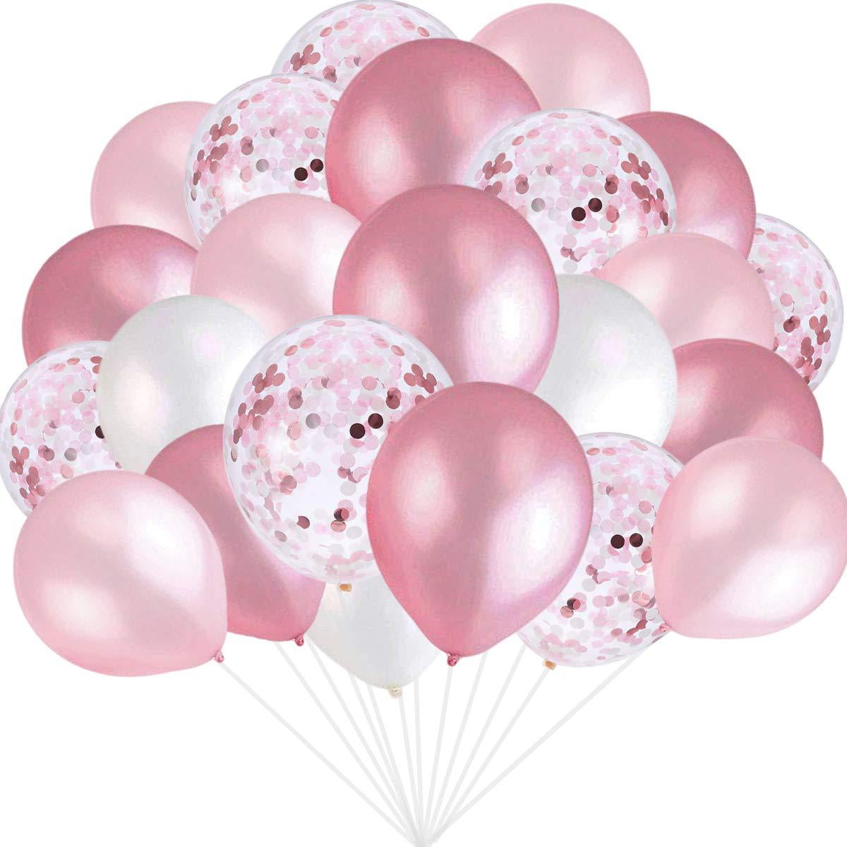  pink  and white  balloons  pink  confetti balloons  white  