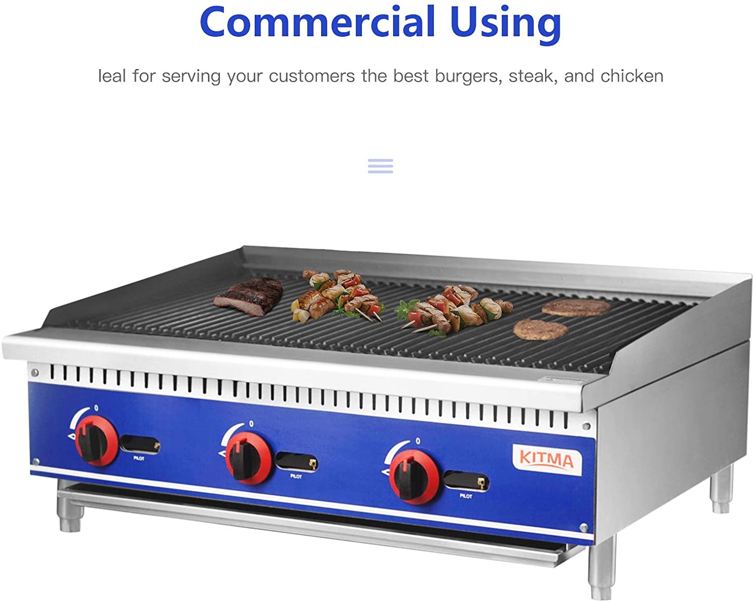 KITMA Commercial Countertop Radiant CharBroiler - 36 Inches Natural Gas Char Broiler with Grill for Barbecue, 105,000 BTU per Hour - image 3 of 7