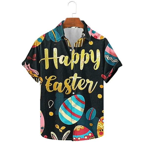 Mareep T-shirt for Men S-5XL Men's Fashion Casual Easter Print Shirt Short Sleeve Short Sleeve Lapel Shirt Top Easter Gift Easter Decoration