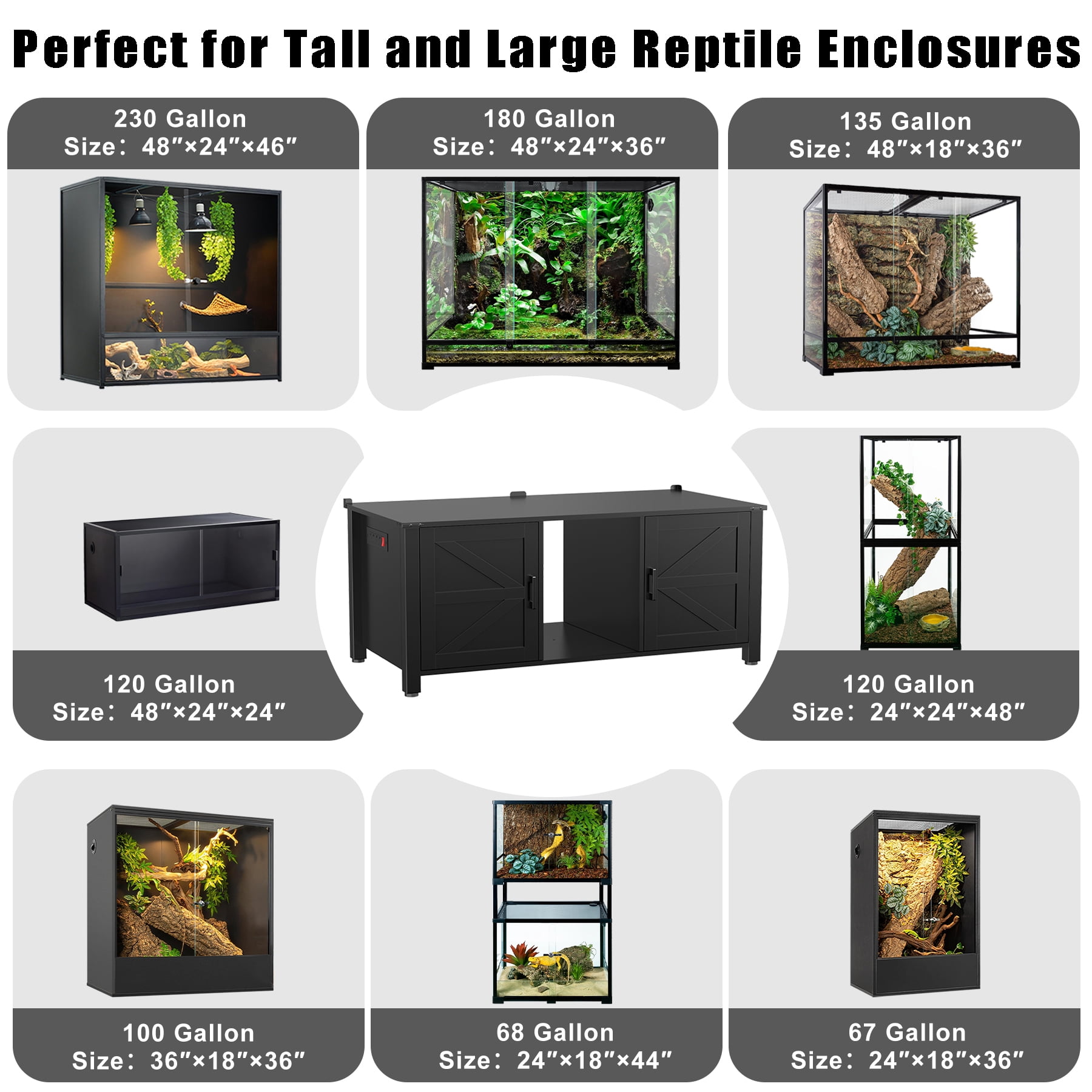 48"x24" Reptile Tank Stand for 120–230 Gallon Terrariums with Storage