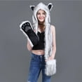 thumbnail image 5 of Tejiojio Winter Gloves for Men Women Male Female Faux Animal Hood Cap Mittens Ears Cartoon Hat Gloves Scarf Pocket, 5 of 6