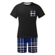 thumbnail image 4 of Mangas de Mano para Hombres Plaid Casual Home Sleepwear Manga Corta Cuello Redondo Top Y Pantalones Cortos Set, Algodón Poliéster Sala de Desgaste, 4 of 6