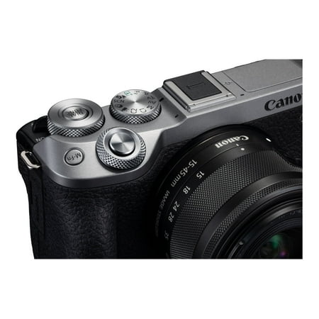 Canon - EOS M6 Mark II Mirrorless Camera with EF-M 15-45mm Lens and EVF-DC2 Viewfinder - Silver