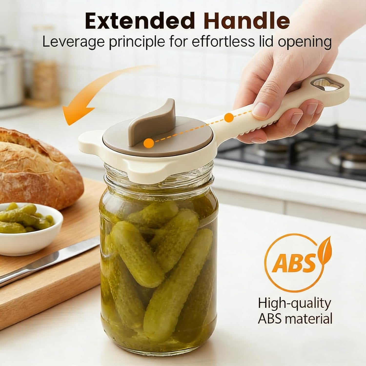 4 in 1 Multi-Purpose Jar Opener, Adjustable Three Claw Non-Slip Bottle Opener for Jars Cans Wine Bottles, Home Kitchen Helper for Seniors