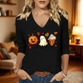 thumbnail image 6 of JTZGDY Halloween Tops for Women Dressy Casual Fall 3/4 Length Sleeve Thanksgiving Day Funny Ghost Pumpkin Printed V Neck Graphic Tunic Shirts Loose Oversized Comfy Pullover Blouse, 6 of 6