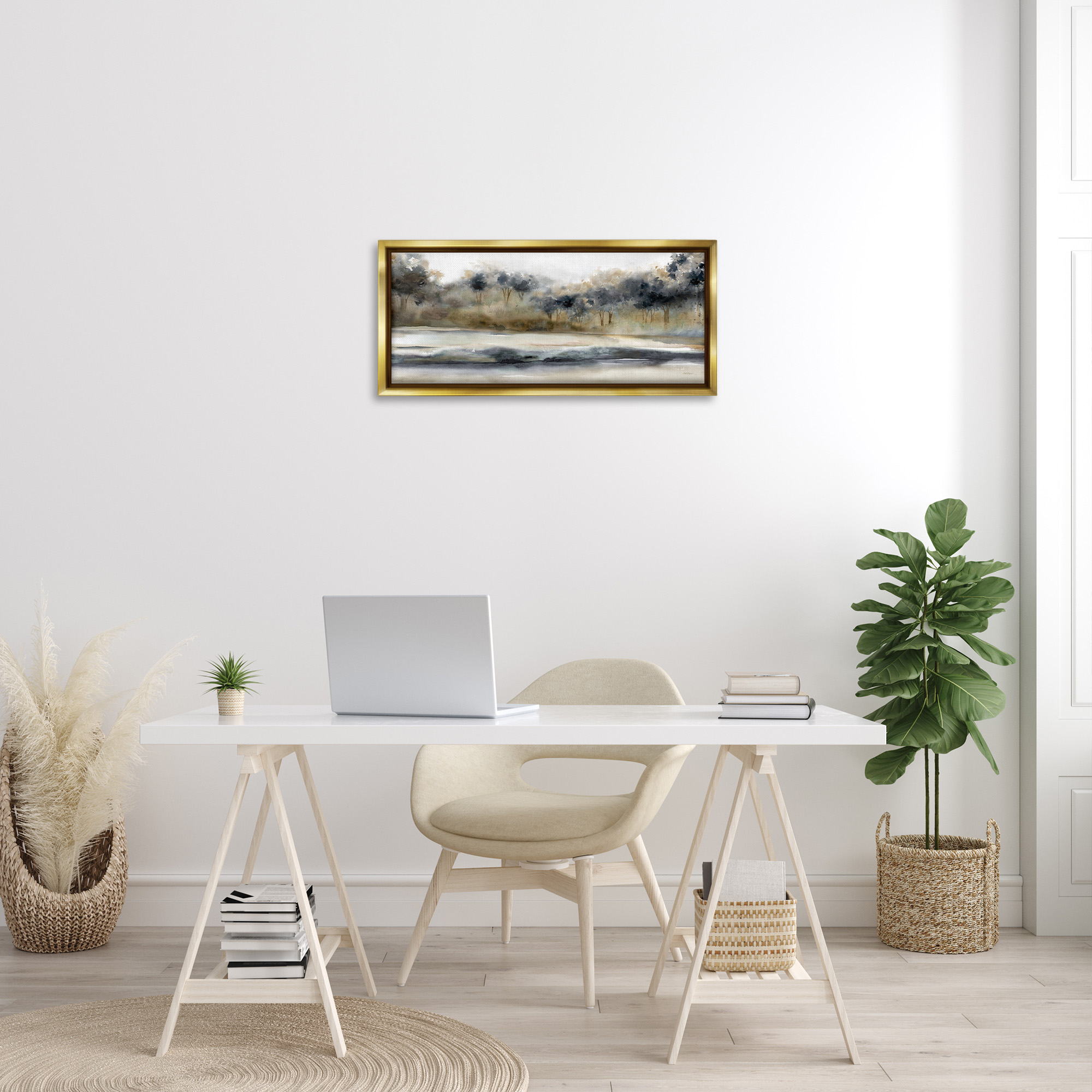 Stupell Industries Abstract Nature Grove Scenery Landscape Painting Gold Floater Framed Canvas Art Print Wall Art, 31 x 14