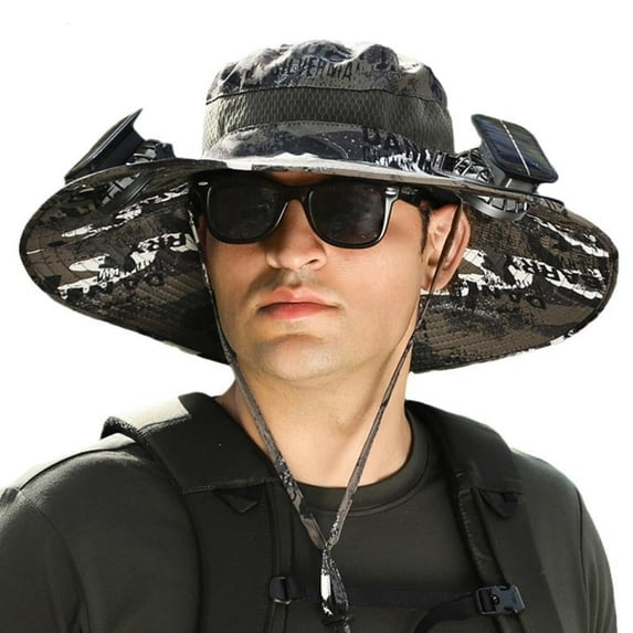 Solar Powered Fan Sun Hat, Sun Hat with Fan, Wide Brim Cooling Hat with 2 Detachable Fans, USB Rechargeable Fishing Hat for Men Women Hiking Camping Gardening