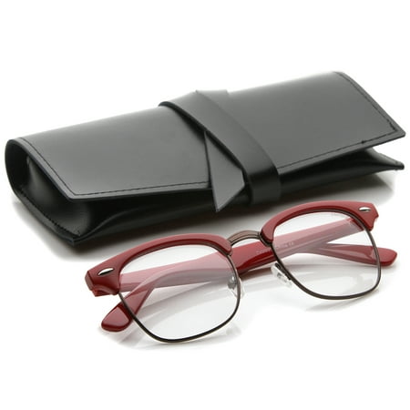 zeroUV - Retro Square Clear Lens Horn Rimmed Half-Frame Eyeglasses 50mm - (Best Place To Replace Eyeglass Lenses)