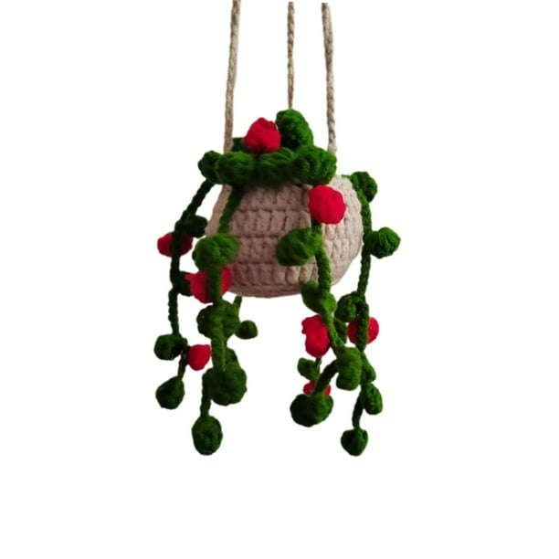 Cute Potted Plants Crochet Car Mirror Accesorios Colgantes para Mujeres Hombres Hecho a Mano de Punto Espejo Retrovisor Accesorios Accesorios para Aut estilo B Macarena Colgante de espejo de coche