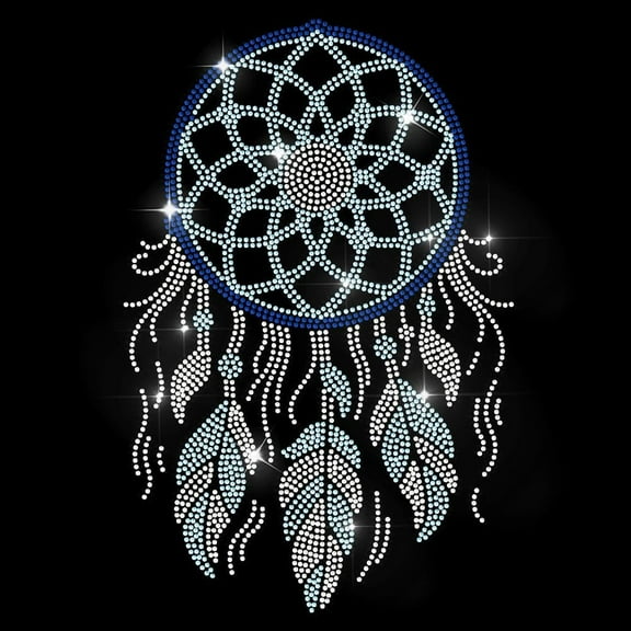 Dreamcatcher Rhinestone Iron on Hotfix Rhinestone Blue Lotus Transfer Applique Fantasy Feather Heat Transfer Decal Bling Patch Clothing Repair Applique for T-Shirts Bag Shoes Hat DIY Decor