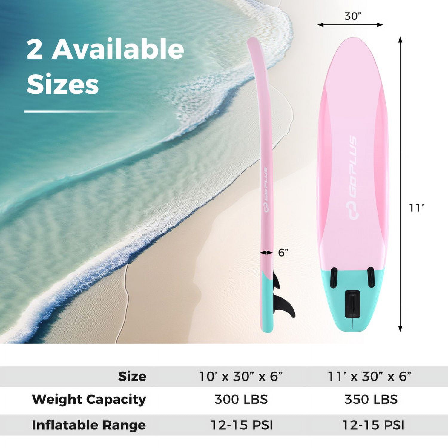 Spaco 11 Feet Inflatable Stand up Paddle Board, Inflatable Paddle Board with 3 Fins and Adjustable Paddle-L, Versatile Paddle Board for Outdoor, Pink